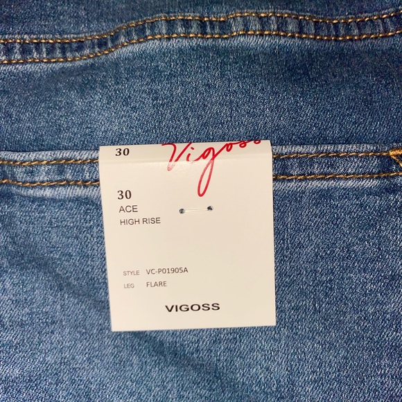 Vigoss Blue Denim Bell Bottom Jeans Waist=17 Rise=11 Inseam=32 New W/Tags - Picture 2 of 6
